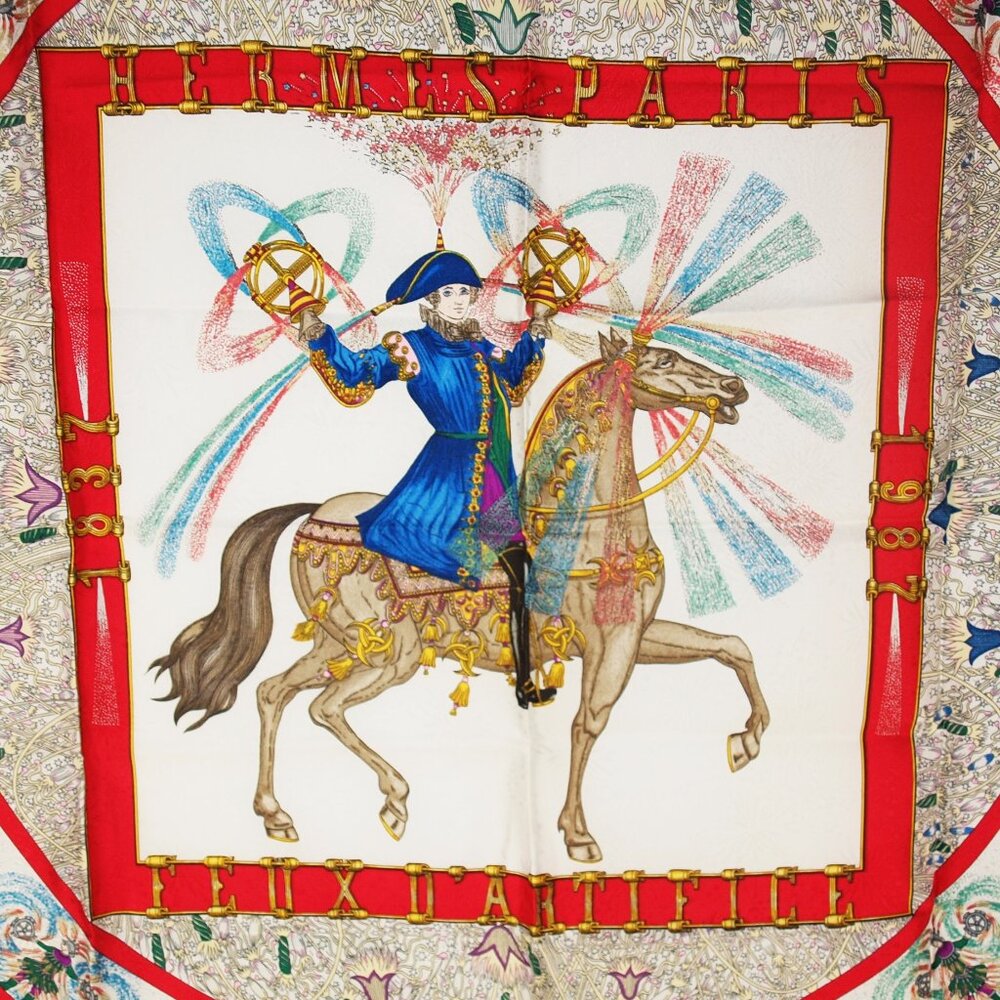 HERMES "Feux D'artifice" 150th Anniversary Silk Logo Scarf w/Original Packaging